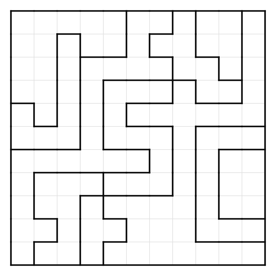 The puzzle recovered from the chip: an 11 by 11 grid with 11 irregular regions, extracted by placing one star at a time and recording which accumulator ticked.